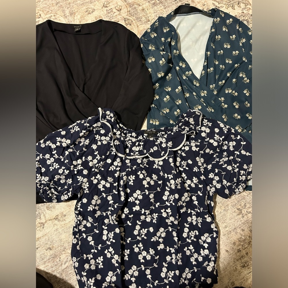 women's extra small work blouses; wrap style spandex + cotton with emrboidery